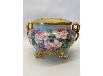 Limoge Jardiniere W/painted Frog Cover