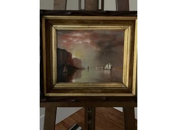 Oil Painting Sailboats And Cliffs Signed Kevin Callahan