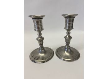 Pair Of Match Pewter Candlesticks