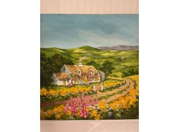 Oil Painting Of Cottage And Gardens Unframed