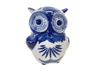 Blue & White Porcelain Owl Figure
