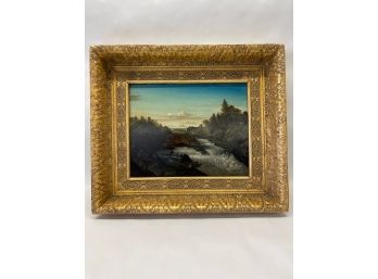 Oil Painting Of River And Dam