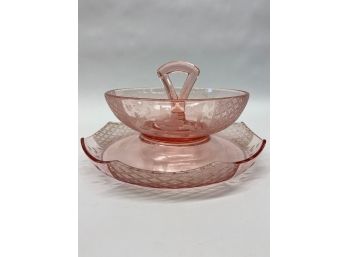 2 Pink Etched Depression Glass Servers
