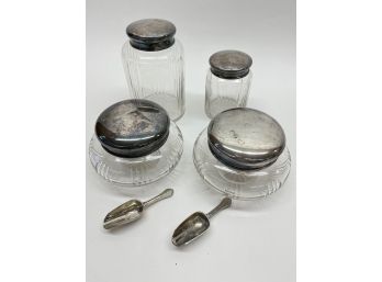 4 Vintage English Silver Plated Top Vanity Containers