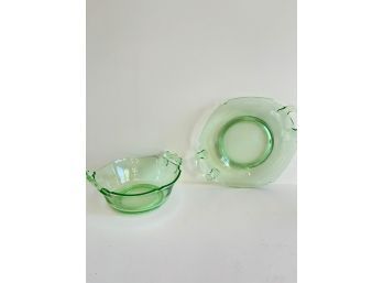 Green Depression Glass Bowl And Plate