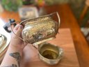 Antique English Art Deco Silver Tea Set With Mahogany Handle And Knob, Set Of 3