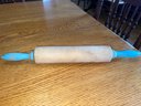 Antique Wooden Rolling Pin With Blue Handles