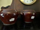 Set Of  4 Vintage Dark Brown Mini Soup/Bean Pot Bowls STONEWARE MARKED ON BOTTOM USA