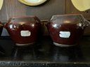 Set Of  4 Vintage Dark Brown Mini Soup/Bean Pot Bowls STONEWARE MARKED ON BOTTOM USA