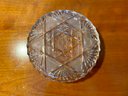 Vintage Anchor Hocking Glass Bowl With Handle Stars And Bars Pattern Lead Crystal