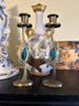 Brass Candle Holders With Blue Gem