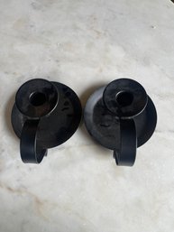 Pair Of Black Candle Holders W/ Handle