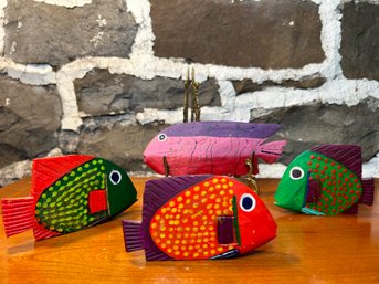Hand Painted Wooden Fish Set Of 4
