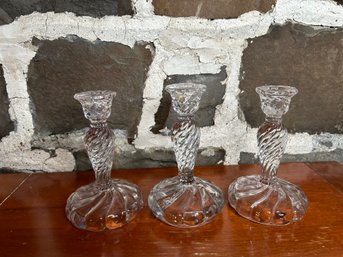 Beautiful And Elegant Fostoria Crystal Glass Candlestick Holders (Set Of 3)