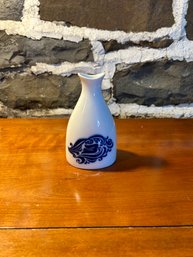 Porsgrund Norway White And Blue Peanut Shaker Vase / Vintage / Unique  1970's