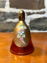 Very Rare Bohemian Cranberry Glass Enameled Bell With Gold Trim