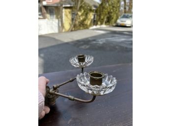 Antique Brass And Glass Wall Candle Sconce
