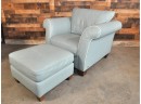 Blue Leather Club Chair And Ottoman