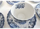 Johnson Bros Coaching Scenes Teacups Set Of 8 Blue And White