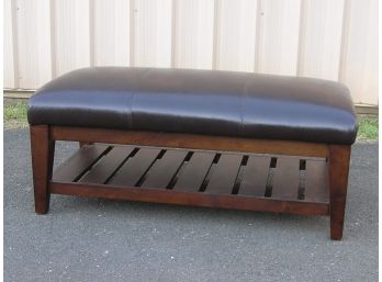 Faux Leather Bench Ottoman With Bottom Shelf