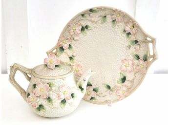 Fitz And Floyd Dogwood Platter And Teapot