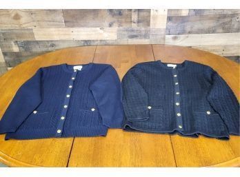 Talbots Wool Cable Knit Cardigans Navy Blue And Black