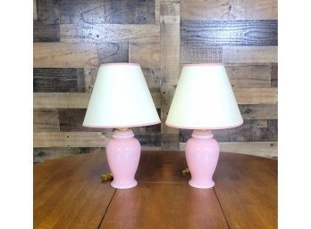 Pink Glass Table Lamps Pair