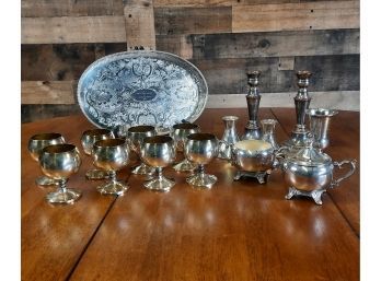 Large Lot Of Silverplate, Tray, Candleholders And More