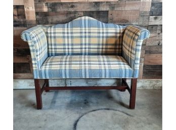 Small Plaid Chippendale Upholstered Bench Mini Settee #1