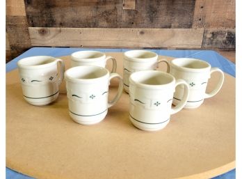 Longaberger Pottery Woven Traditions Green Mugs Set Of 6