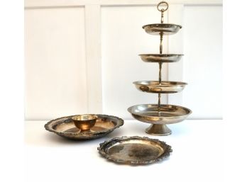 Silver Plated Multi Tier Stand, Chip And Dip And Tray