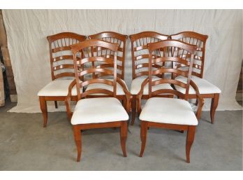 Set Of Hardwood Dining Chairs With Upholstered Seats