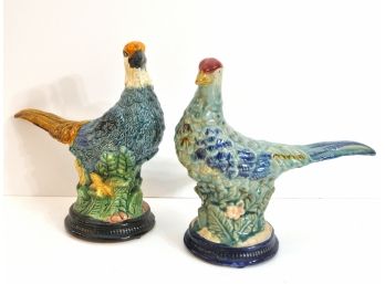 Majolica Bird Figurines Pheasants
