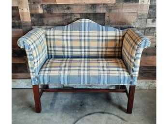 Small Plaid Chippendale Upholstered Bench Or Mini Settee,  #2