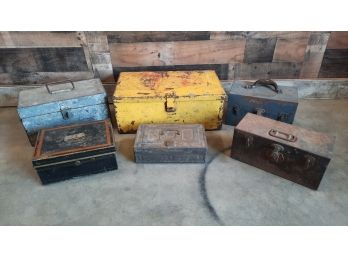 Set Of 6 Vintage Metal Tool Boxes