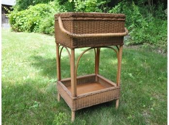Vintage Wicker Sewing Basket On Stand