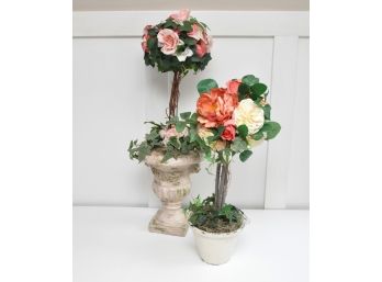 Two Silk Floral Topiaries
