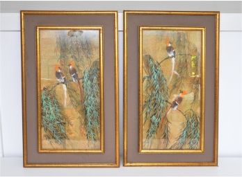 Oriental Bird Prints With Faux Bamboo Frames Pair