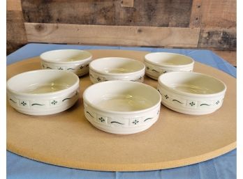 Longaberger Pottery Woven Traditions Green Soup Bowls Set Of 6