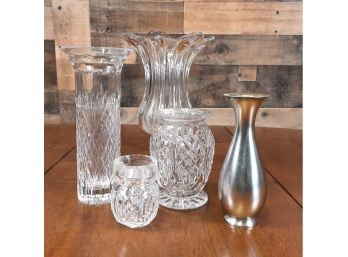 Crystal And Pewter Flower Vases