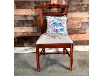 Vintage Chair With Needlepoint Seat And Needlepoint Pillow