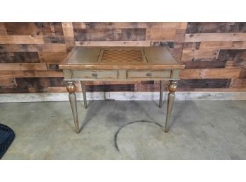 Game Table With Reversible Top Checkers/Chess And Backgammon
