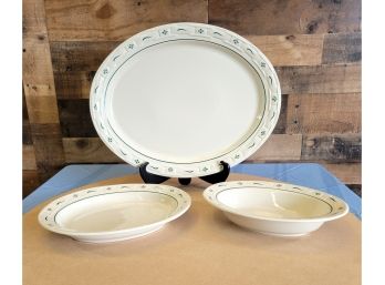 Longaberger Pottery Woven Traditions Green  Serving Platters And Bowl