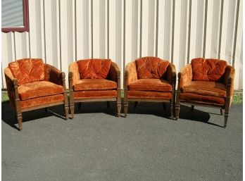 MCM Orange Velvet Accent Chairs Set Of Four