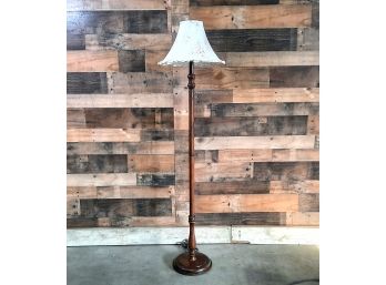 Wood Floor Lamp With Floral Shade