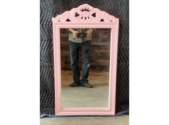 Pink Wood Mirror With Bow Carving