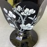 Black Amethyst Lidded Candy Dish With Painted White Flowers
