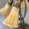 Bronze Lily Light Art Deco Lamp With 5 Trumpet Shades