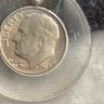 1975 Roosevelt Dime, Coin Encased In Acrylic, No Mint Mark.