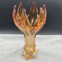 MCM Amber Art Glass Vase With Wide Top Opening